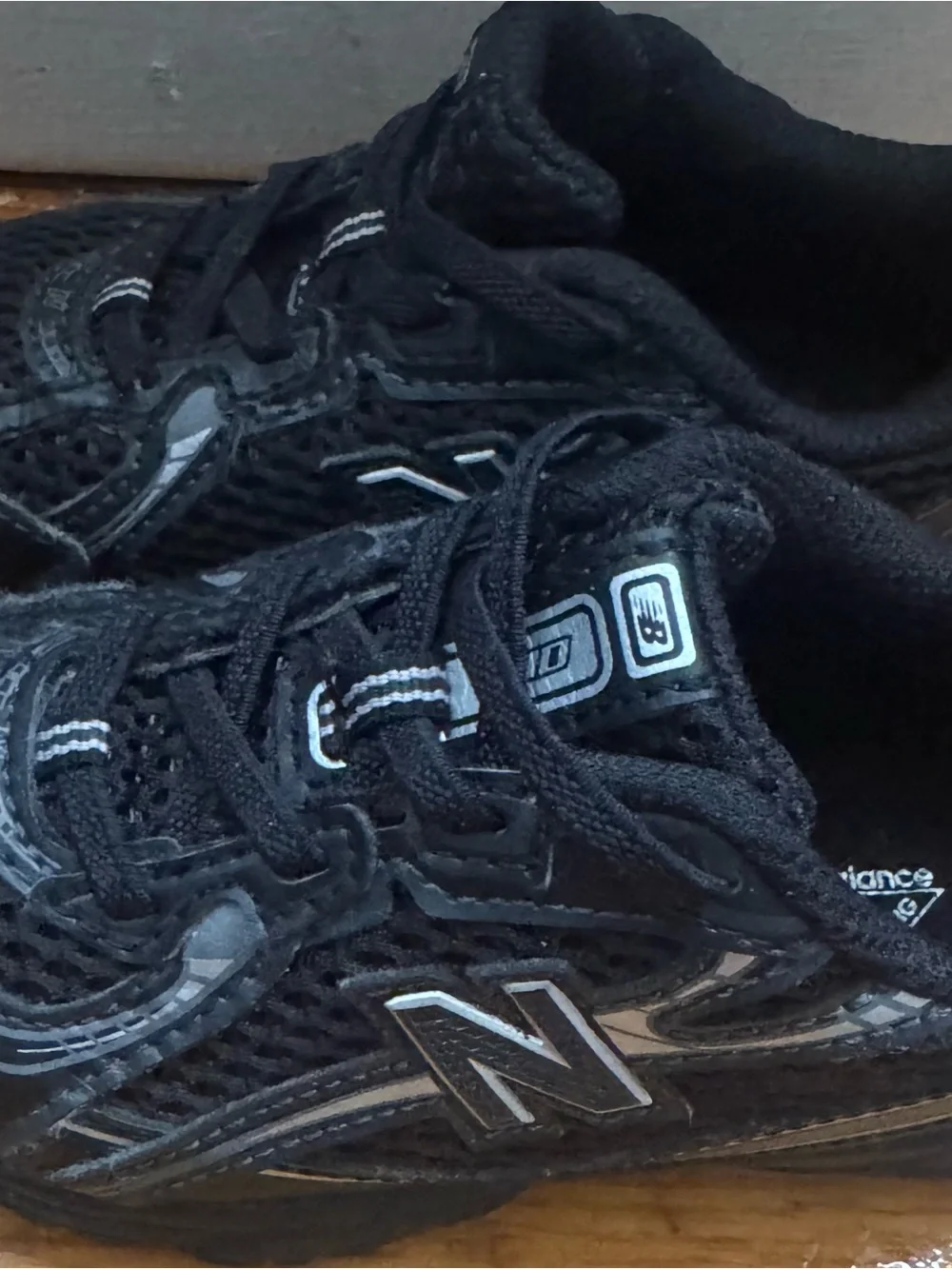 New Balance Black and Gray Mesh Lace-Up Sneakers